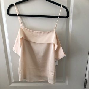 Cream satin off the shoulder shirt